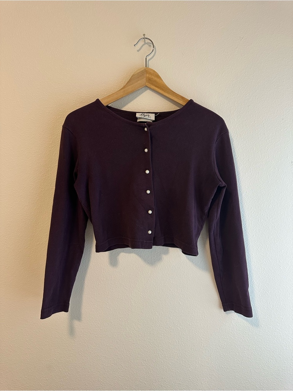 Byer Too! Pearl-Button Cropped Cardigan - Deep Plum - Vintage